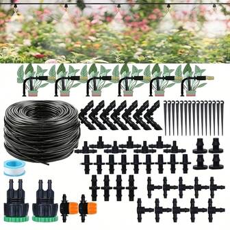 1 Set Water Saving Automatic Drip Irrigation Kit 4/7mm Garden Micro Watering System With Brass Atomizing Nozzle For Indoor Outdoor Lawns Balcony Potted Plants Greenhouses Plant Irrigation Tools
