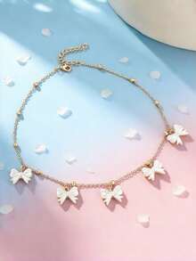 Girls Chain Necklace Resin Bow Flower Heart Star Fashion Design 1pc Daily Wear Gift For Her - White - View 8