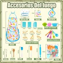 JCH-Juego de Cocina y Horneado para Niños Traje de Chef Dinosaurio con Delantales para niños Gorro de Cocinero Guantes Regalo Ideal de cumpleaños y Navidad Regalo para Navidad y Cumpleaños 26 PCS - Rosa - Ver 3