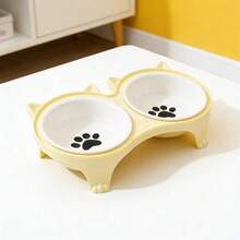 Ceramic Cat Bowl, Anti-Spill, Cute Dual Bowl For Kitten, Cat Food & Water Bowl With Slanted Rim To Protect Neck - 300ml - View 3