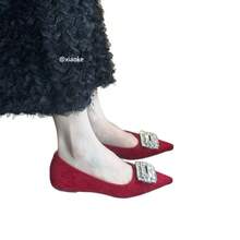 Zapatos de mujer elegantes de estilo francés que aumentan la altura, primavera 2025, punta afilada, hebilla cuadrada de rhinestone, zapatos planos de noche a juego - Plateado - Ver 6