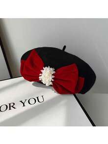 1 pieza Boina elegante de mezcla de lana con lazo, otoño/invierno - Blanco - Ver 5