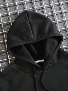 Hombres Capucha unicolor con cordón con bolsillo de canguro de hoODIE - Negro - Ver 6