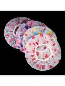 Random Colors 4 Pcs Colorful EVA Shower Cap, Oil-Free, With Pattern And Dot, Suitable For Adults, Shower Cap Accessories - Random Color - 4 Pieces - View 12
