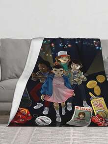 1pcs Soft Personalised Stranger Merch Things Flannel Thick Blanket, Suitable For Sofa, Bed, Living Room, Travel, Office, Shawl, Nap Blanket, Air Conditioning Blanket, Bed Sheet, Camping, Ideal Gift, Daily Gift - 黑色 - 查看 3