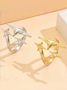 1pc Minimalist Stainless Steel Star Shaped Open Ring, Unique Fashion Design, Suitable For Banquet, Party, Holiday, And Daily Wear - Star Ring 2 - View 3