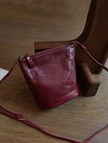 Túi xách đeo vai kiểu dáng retro Hàn Quốc độc đáo, túi đeo chéo tối giản, thích hợp đi làm, đi chơi, mua sắm hàng ngày, dung tích lớn, đa năng dành cho nữ. - Màu Đỏ Sâu - Xem 3