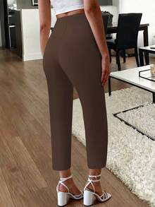 Elegant Commuter Pleated Side Pocket Slim Fit Women Pants