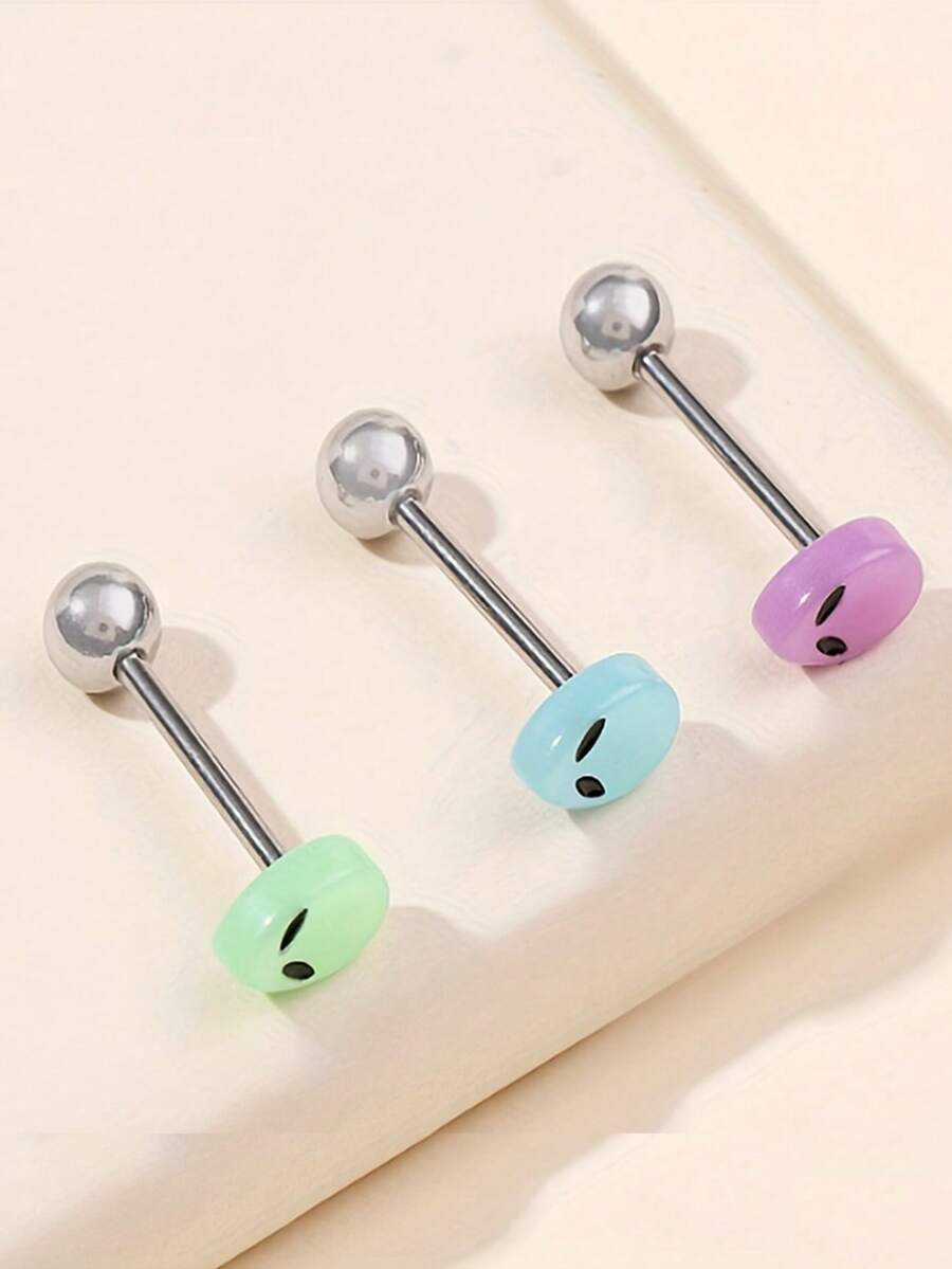 3 chiếc khuyên lưỡi hình người ngoài hành tinh phát sáng trong bóng tối bằng nhựa, phụ kiện độc đáo dành cho cả nam và nữ, thích hợp đeo hàng ngày.
