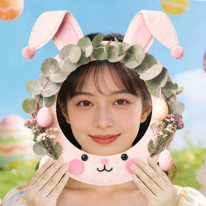 一套复活节快乐兔子、彩蛋、花环装饰品，派对道具，拍照配件