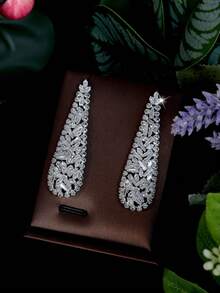 1 Set Fashionable Jewelry Set, Cubic Zirconia Hollow Rhombus Decor, Suitable As Anniversary Gift For Women - Silver - View 4