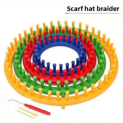 4pcs Circular Knitting Machine Set - 1 Plastic Knitting Loom Craft Kit With 2 Yarn Needles And 1 Crochet Hook, For Hats, Scarves, Shawls, Socks, Scarf Making Tools, Knitting Tools, Crochet, Easy To Operate, Multipurpose, Suitable For Knitting Kits, Sweater Making, Yarn Crafts, Embroidery, Crochet Kits, Adult Crafts, DIY Manual Activities, Home Entertainment, Clothing Accessories, Grandmother Gifts, Handmade Gifts, Valentine''s Day Gifts
