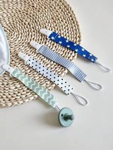 4个/套双面花朵奶嘴夹，婴儿磨牙玩具挂绳防丢夹，随机图案