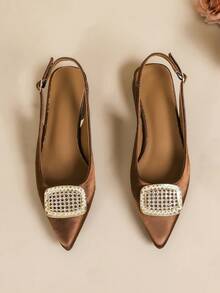 Women's New Square Buckle Pointed Toe Shoes, Low Heel Slip-On Casual Commuter Shoes - Mocha Brown - View 6