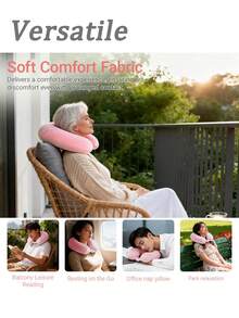 Memory Foam Travel Neck Pillow, Best Soft Adjustable Head & Neck Support Pillow For Airplane, Car, Recliner, Travel Rest Accessories, Sleeping Aid For Holiday, Camping, Office, Airplane,Travel Pillow Luxury Compact & Lightweight For Camping - Hồng - Xem 5