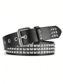 1 pieza Cinturón de estilo punk con remaches metálicos, cinturón ajustable para uso casual diario T - Negro - Ver 6