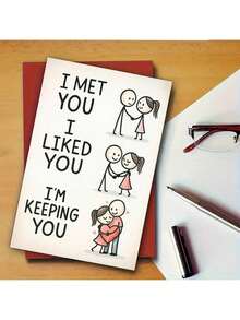 1pc Creative Valentine's Day Greeting Card, Theme: "I've Met You, I Like You, I Want To Have You", Warm And Touching Design, High-Quality Valentine's Day Card And Best Gift Choice. ( - Đỏ - Xem 10