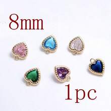 1个/9个心形吊坠，镶有水钻，可用于DIY手链、耳环、珠宝配饰