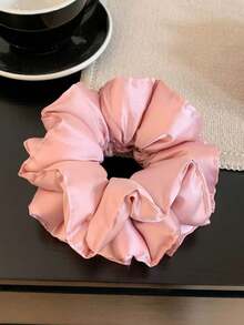 Cherry Blossom Pink Double-Layered Extra-Large Premium Feel Hair Volume Scrunchie Satin Waist Pillow Hair Tie Retro Pleated Lace Cute Back Bun Hairstyle, Scrunchy Hair Ties - Pink - View 8