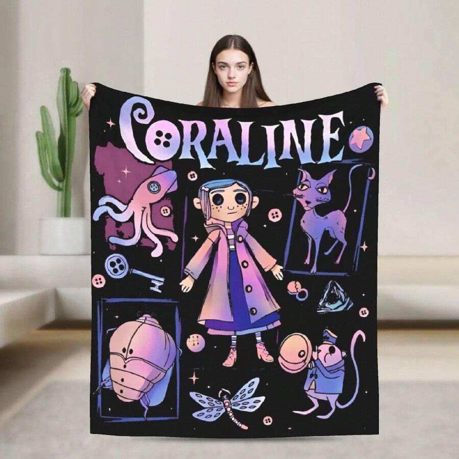 Coralines Plush Blanket  Cartoons Flannel Throw Blanket For Home Decor Super Warm Custom Quality Bedspread Gift Idea(18).Jpg - 白色 - 查看 1
