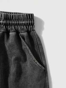 男士新款斋月元素水洗复古短袖套装，街头时尚趣味Emo图案黑色水洗短袖套装，休闲酷炫日常穿着英文印花水洗短袖套装，英文印花图案酷炫百搭黑色棉质水洗短袖套装，Y2K风格，适合日常穿着 - 黑色 - 查看 10