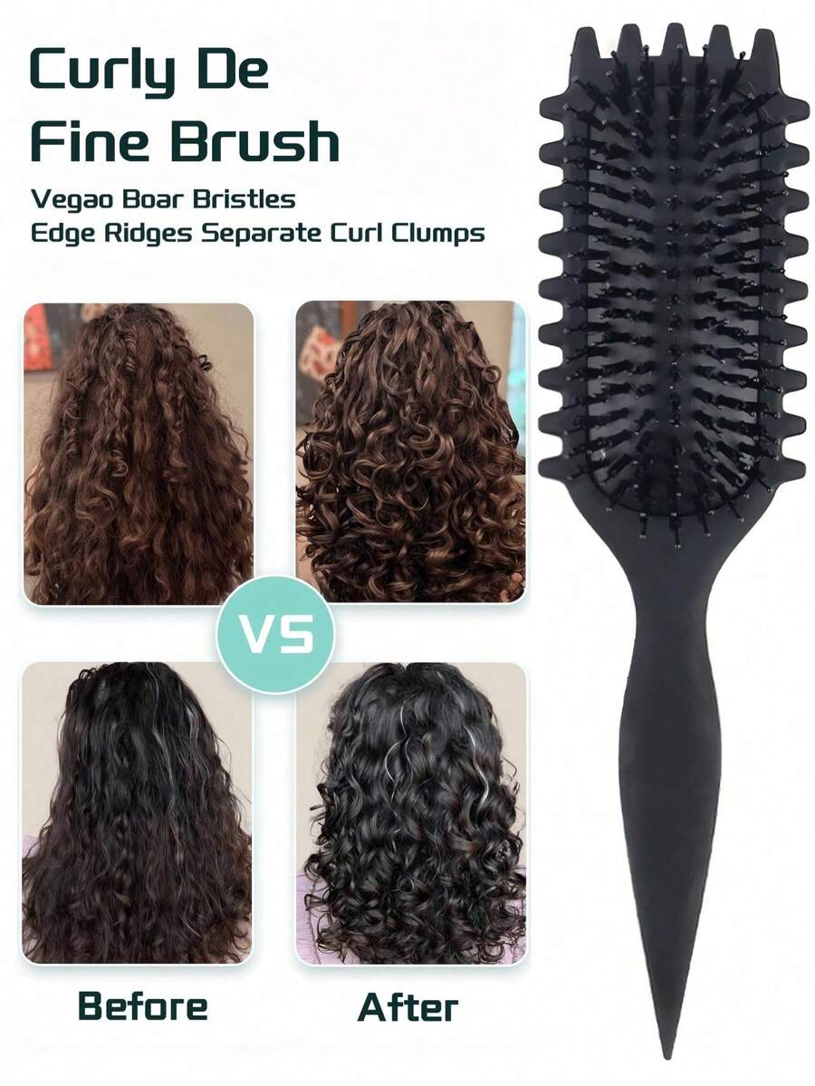 2026 ,1pc New Pink Hair Curl Brush, Boar Hair Styling Brush, Curly Brush, Suitable For All Styles And All Female Curls ,Comb - Pink - View 1