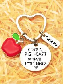 1pc Unisex Apple-Shaped Zinc Alloy & Stainless Steel Keychain, Teacher's Day Gift, Heart-Shaped Keychain Pendant, Graduation Season Gift - Multicolor - View 6