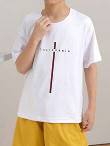 男童休闲印花圆领短袖T恤，夏季上衣 - 白色 - 查看 2