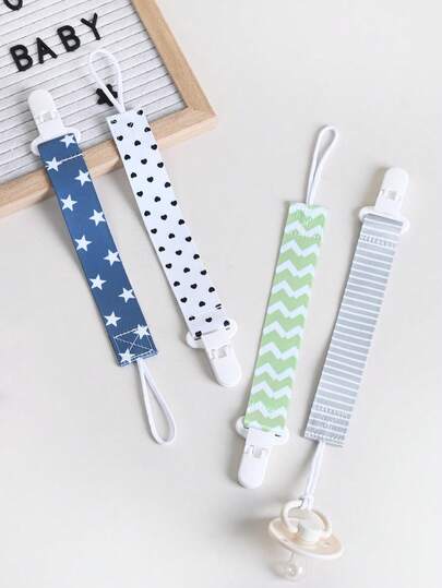 4pcs/Set Double-Sided Floral Pacifier Clips, Baby Teething Toy Lanyard Anti-Lost Clips, Random Pattern