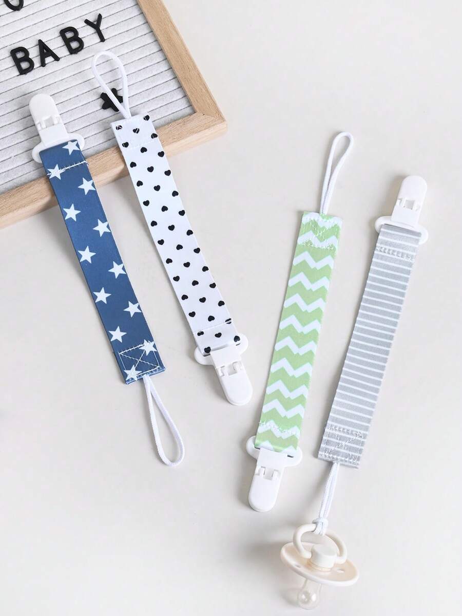 4个/套双面花朵奶嘴夹，婴儿磨牙玩具挂绳防丢夹，随机图案