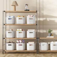 8 paquete de contenedores de almacenamiento blancos con tapas para estantes, contenedores de almacenamiento blancos con tapas para organizar, caja de almacenamiento con asa, cubeta de plástico apilable blanca para el aula, manualidades, aperitivos - Blanco - Ver 5