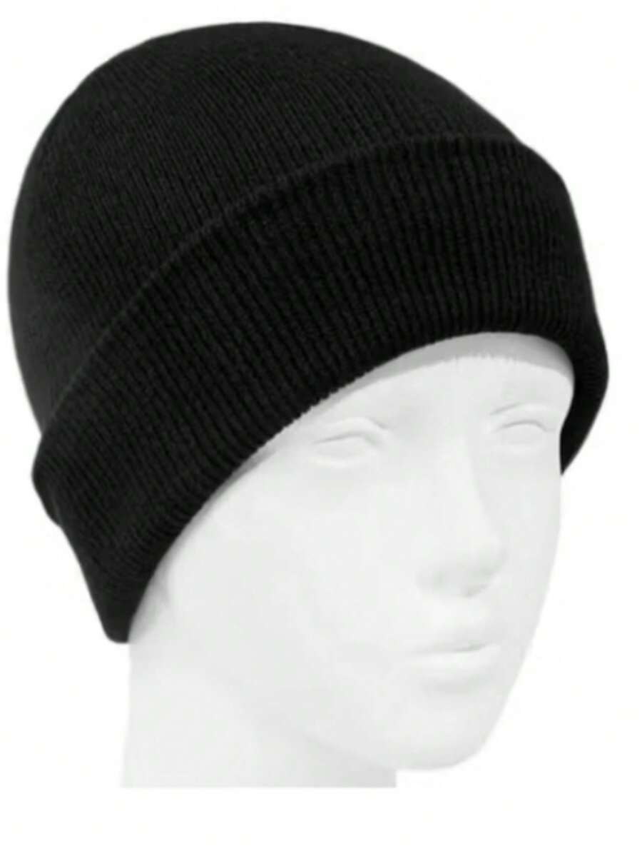 Men's Lined Wool Hat, Adult Beanie, Hat, Cold Weather Winter Beanies, Youth Beret, Black - màu đen - Xem 1