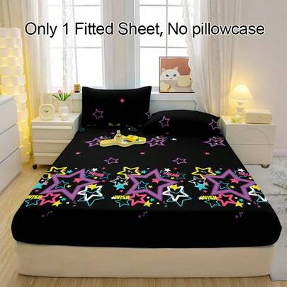 1pc Starry Glitter Pattern Breathable Fitted Sheet, Soft & Comfortable Mattress Protector For Bedroom, Guest Room And Dorm, Bedding Mattress Cover (Pillow Case Not Included)