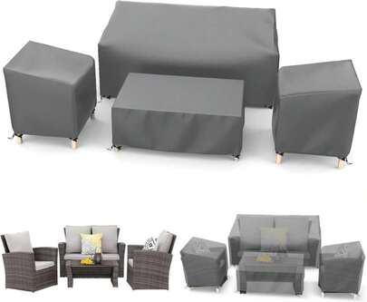 STARTWO Outdoor Waterproof Patio Furniture Covers 4-Piece Set For Chairs 32in, Loveseat 56in, Coffee Table 45in, Heavy Duty 600D, Grey