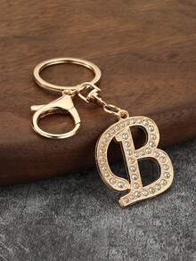 1件男女通用优雅镀金镶钻英文字母钥匙扣吊坠 - 金色 - 查看 7
