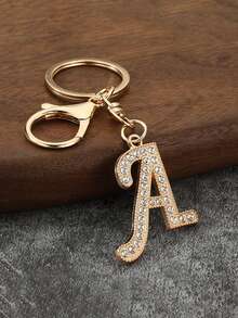 1件男女通用优雅镀金镶钻英文字母钥匙扣吊坠 - 金色 - 查看 13