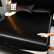 1件纯色床笠，涤纶缎面防滑防尘床笠，四季皆宜 - 黑色 - 查看 19