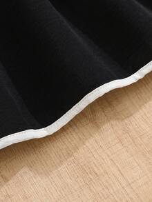 Girls' Summer Spaghetti Strap Dress With Bow, Contrast White Trim, A-Line Waist, Casual & Party Wear - Black - View 5