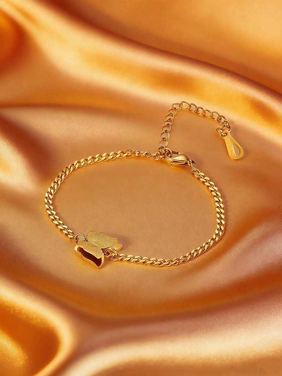 MONALLY Dainty Charm 18K Gold Plated Stainless Steel Butterfly Bracelet For Women Waterproof Hypoallergenic Charm Jewelry Fashion Accessory For Daily & Party Wear - Butterfly - View 1