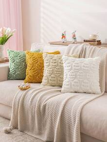 1pc/2pcs Easter Vertical Egg Faux Fur Pillow Cover, Velvet Spring Sofa Cushion Cover Suitable For Living Room, Bedroom, Farmhouse - Beige - View 2