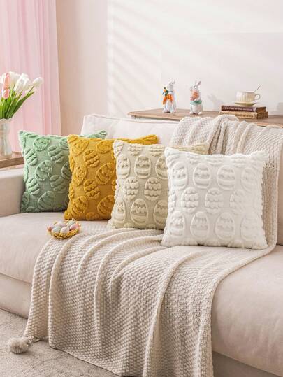 1pc/2pcs Easter Vertical Egg Faux Fur Pillow Cover, Velvet Spring Sofa Cushion Cover Suitable For Living Room, Bedroom, Farmhouse