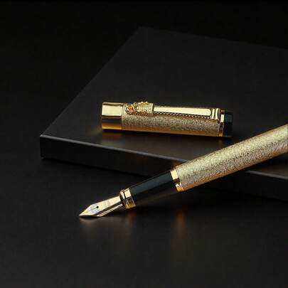 1pc Water Faucet Style Metal Fountain Pen, Calligraphy Practice Ink Absorbing Pen, Suitable For Students, Teachers, Affordable Refillable Ink Pen