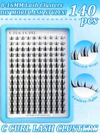 140 C-Shaped Curled Comic Book Style False Eyelashes, Soft And Natural, With Mixed Lengths Of 8-16mm, Easy To Use And Reusable, DIY Single False Eyelashes, Suitable For Everyday Makeup.