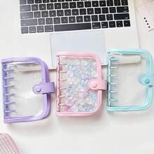 1本A7 PU皮革装订透明活页夹，A7可替换内芯笔记本，替换内芯，贴纸垫，透明贴纸簿，贴纸册，照片收纳套，计划本，预算笔记本，日记本，记事本，办公用品 - 彩色 - 查看 1