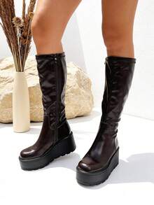 TULIPANO Women's High Boots With High Platform For Winter And Autumn High Quality Slim-Fit Boots With Thick Soles Punk Style With Round Toe, Women's High Boots In Autumn And Winter In New Design, Slim-Fitting With Thick Soles And Increasing Punk Style With High Quality Round Toe - 咖啡棕 - 查看 4
