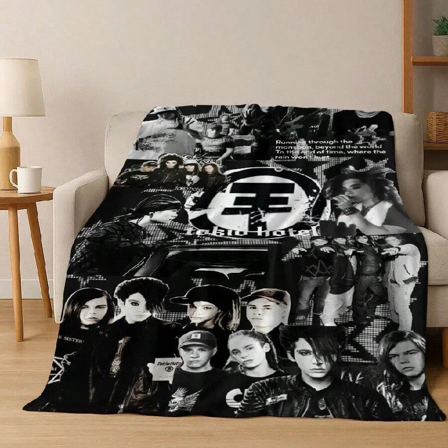 Fashion Rock Music Tokio Hotel Bill Tom Kaulitz Art Flannel Blanket,Cozy Soft Throw Blanket For Home Bedroom Bed Sofa Cover Gift(15).Jpg - 白色 - 查看 1