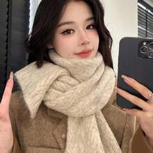 Bufanda de punto suave para mujer, bufanda de punto gruesa y cálida, bufanda de alta calidad y de moda, adecuada para estudiantes, estilo coreano, otoño/invierno - Granate - Ver 3