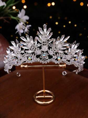 1 Piece Of Bride's Rhinestone Crown, Handcrafted Beaded Crystal Retro Alloy Crown Headwear, Princess Birthday Party Banquet Dress Accessories And Hair Accessories