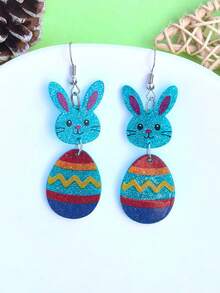 一款可爱的复活节卡通兔子复活节彩蛋装饰亚克力吊坠耳环，创意简约，可个性化定制耳饰 - 彩色 - 查看 4