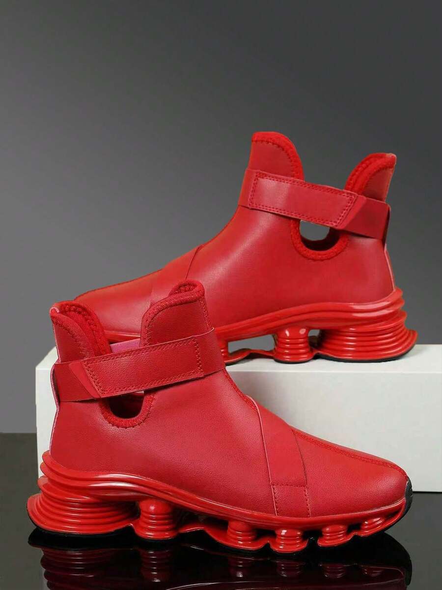 男士穿孔运动皮靴，适合所有季节 - 紅色 - 查看 1